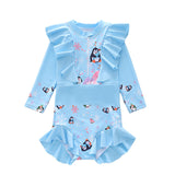 Kid Girl One-piece Swimsuit Long-sleeved Ruffle Swimwear