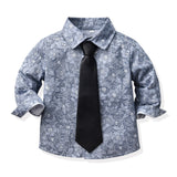 Kid Baby Boy Floral Long-sleeved Cotton Gentleman Suspenders 3 Pcs Sets