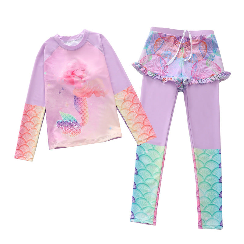 Kid Girl Split Long-sleeved Conservative Sun Protection Swimsuit