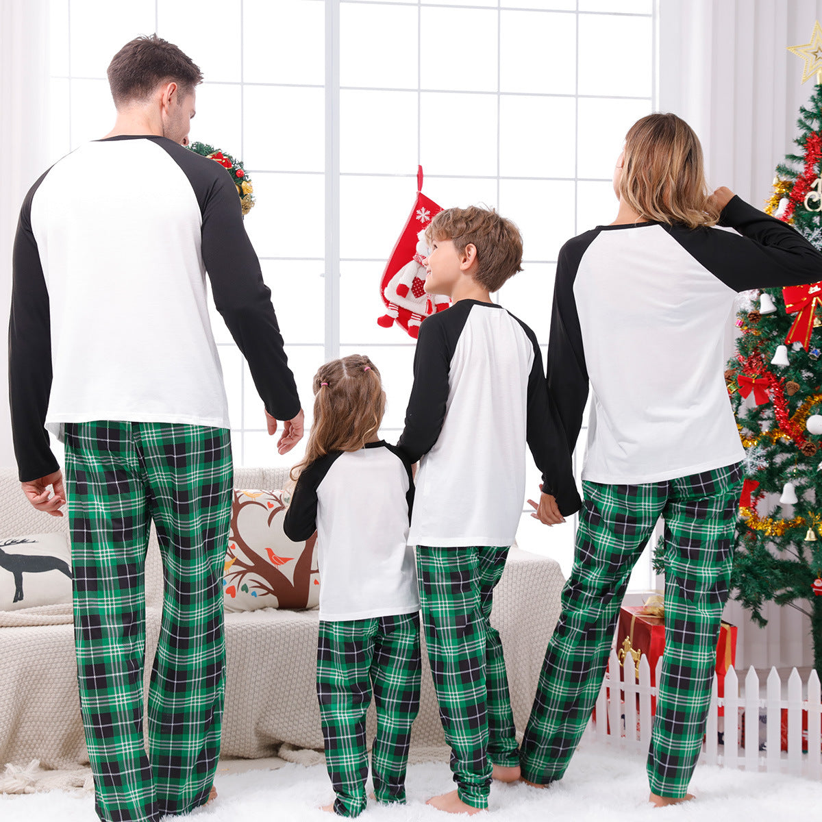 Family Matching Home Suit Christmas Plaid Patchwork Printed Pajamas