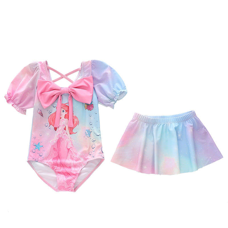 Kid Girl One Piece Long Sleeved Split Trendy Swimsuit