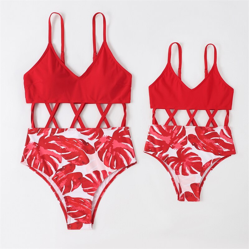 Family Matching One-Piece Mommy and Daughter Bathing Swimsuits