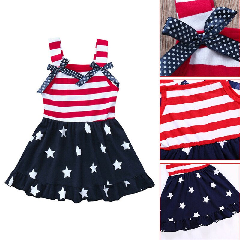Baby Girl 4th of July Sleeveless Striped Independence Day Dress