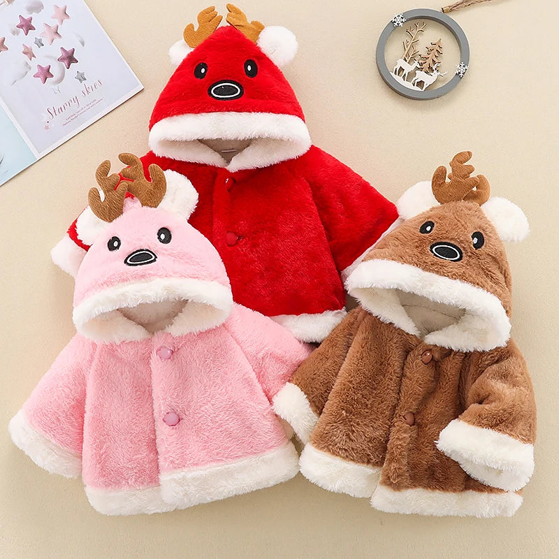 Baby Girl Christmas 3D Deer Long-sleeve Coats Tops