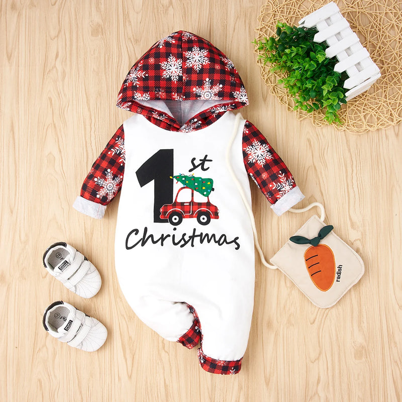 Baby Christmas Snowflake Plaid Long-sleeve Rompers