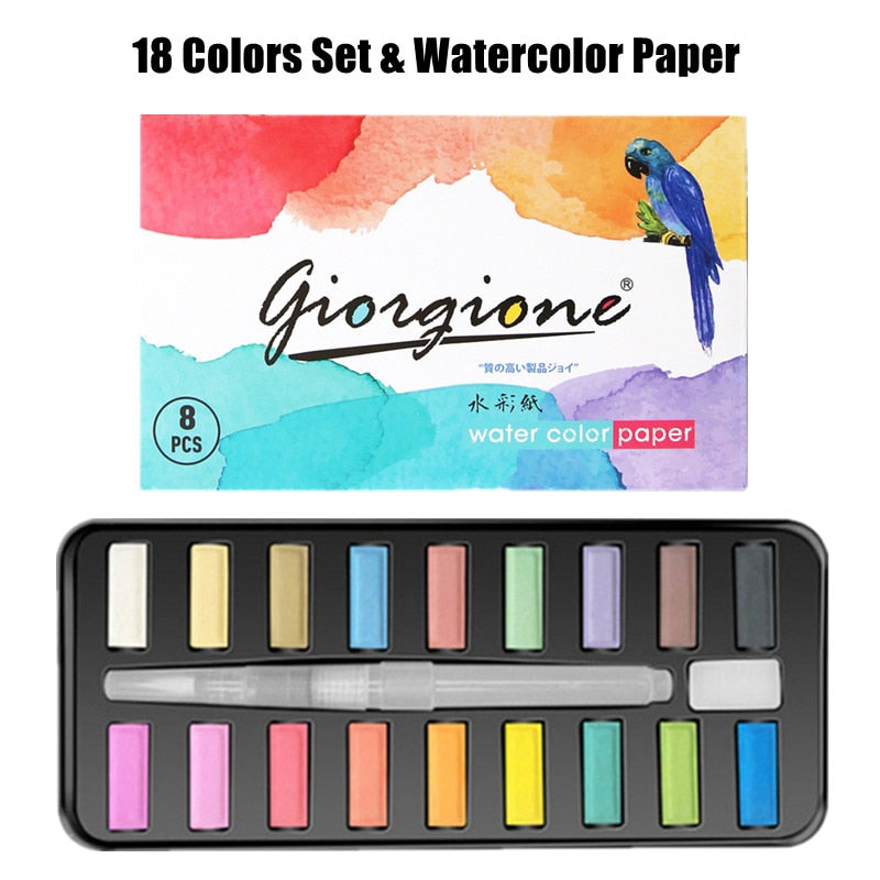 Colors Pigment for Watercolor Painting with Paint Brush&Watercolor Paper Painting Set