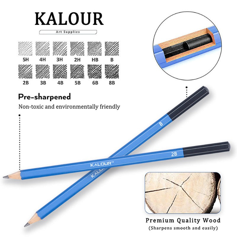 Drawing Sketch Pencils 12Pcs Set With Iron Box