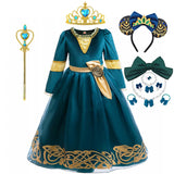 2-10Y Kid Girls Merida Cosplay Princess Stage Performance Dress