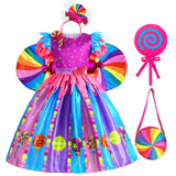 2-9Y Kid Baby Girl Rainbow Candy Costume Cosplay Lollipop Princess Dress