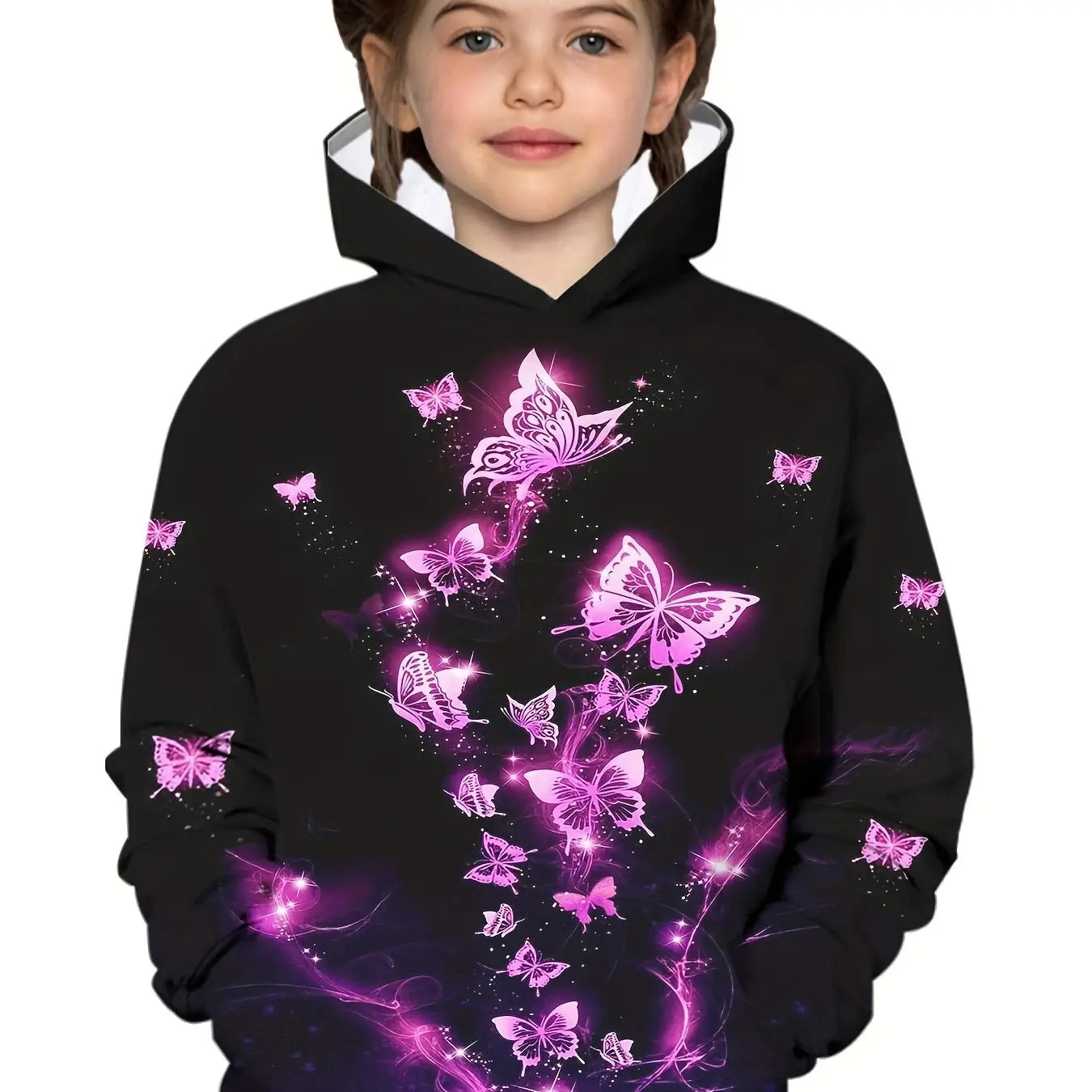 2-12Y Kids Girl Long Sleeve 3D Butterfly Print Hoodie