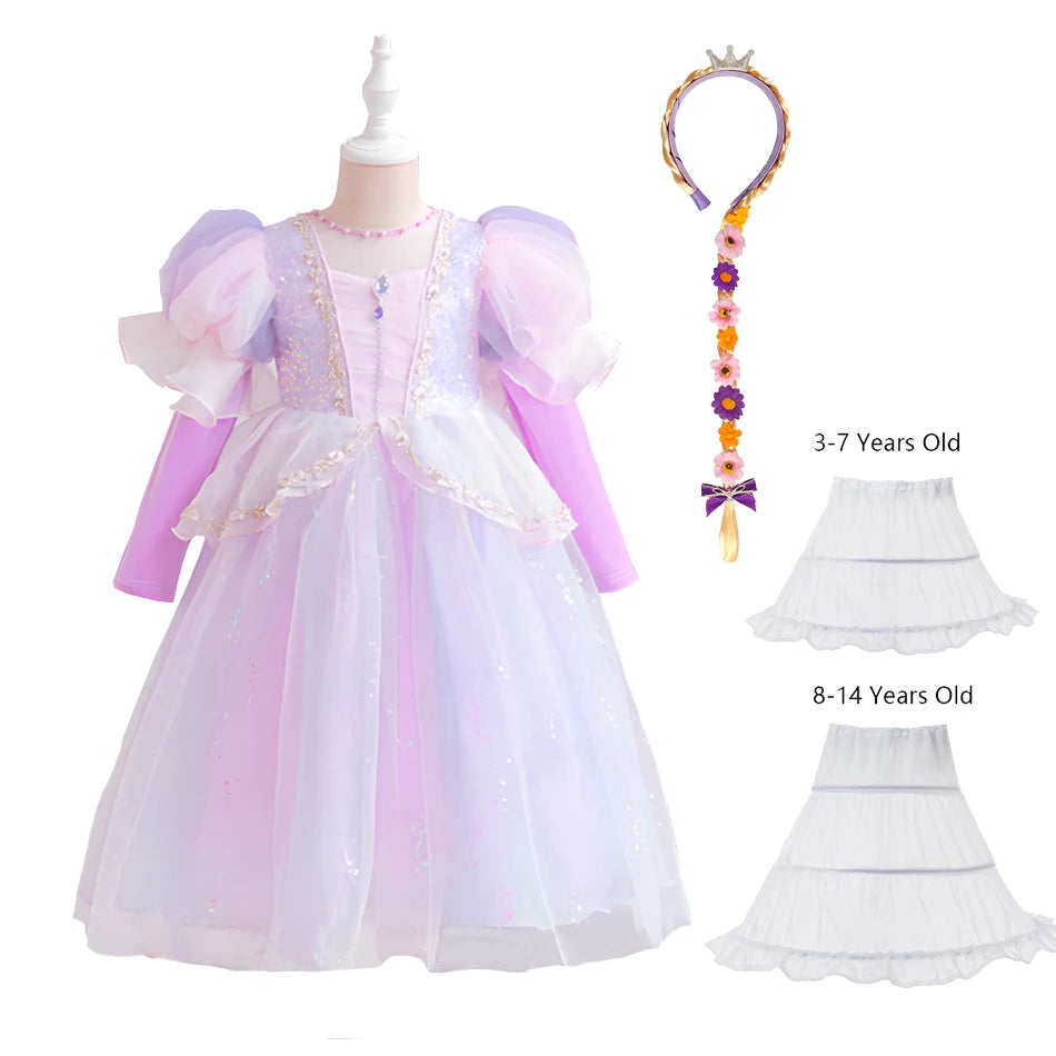 1-8Y Halloween Princesss Pink Costumes Kids Girl Autumn Winter Dress
