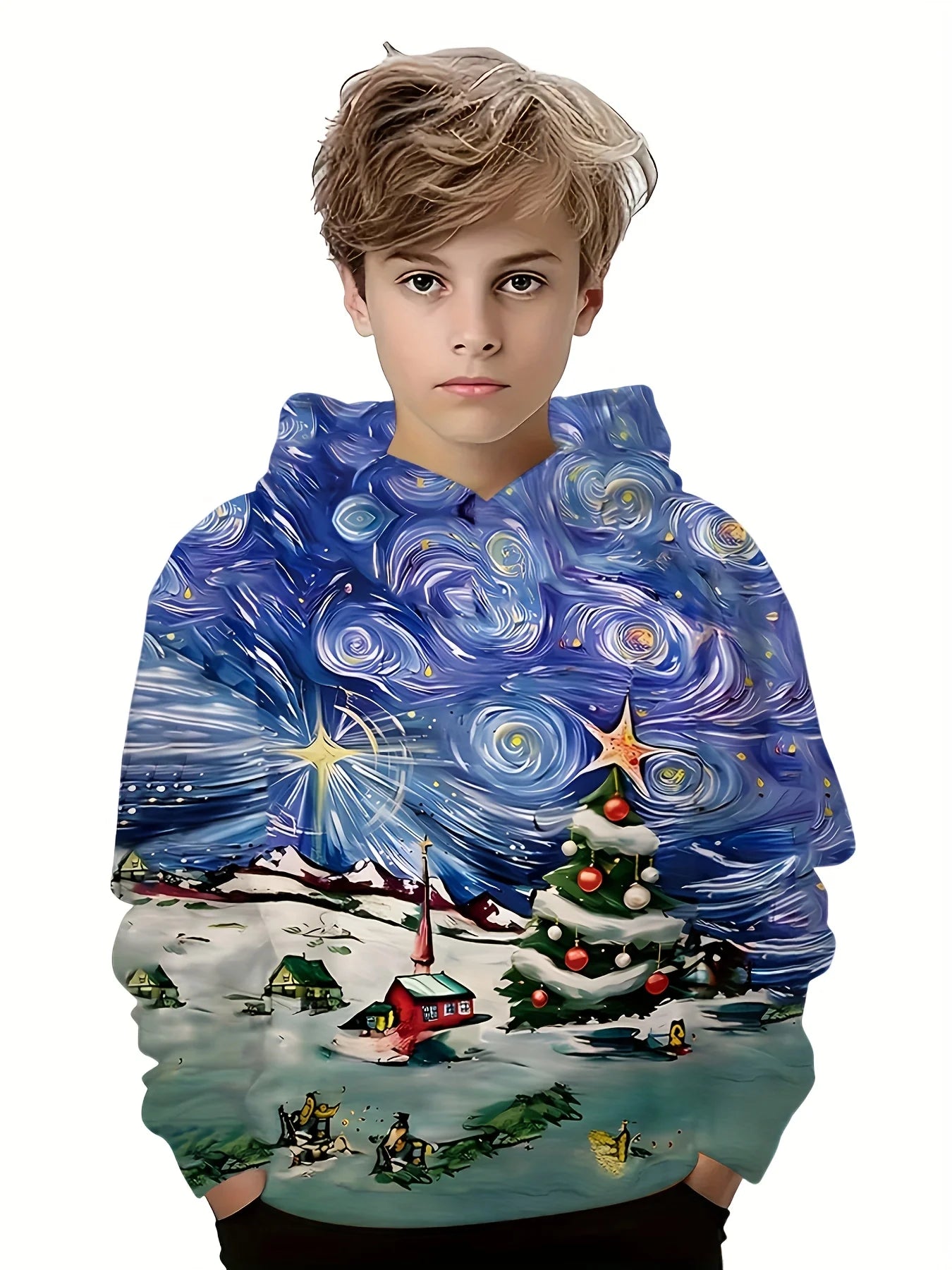 2-12Y Kids Boys Long Sleeve 3D Christmas Print Spring Fall Hoodie
