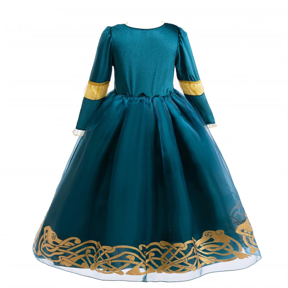 2-10Y Kid Girls Merida Cosplay Princess Stage Performance Dress