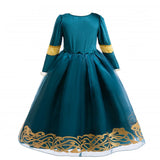 2-10Y Kid Girls Merida Cosplay Princess Stage Performance Dress