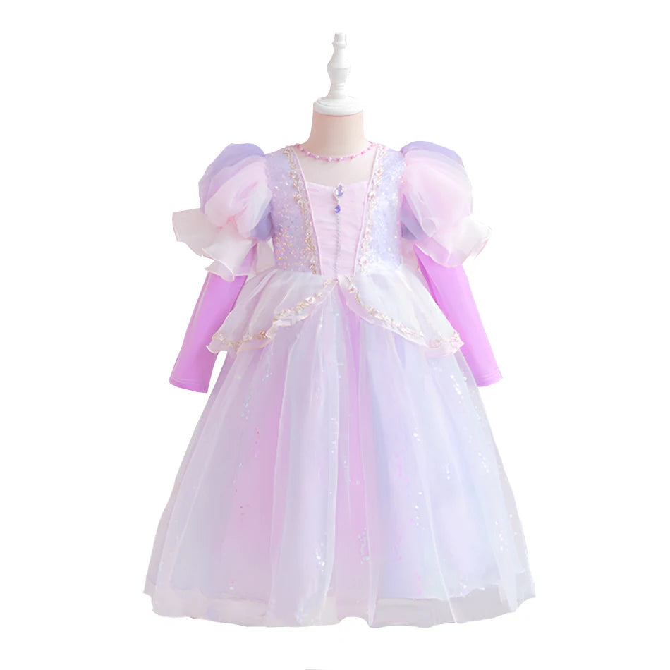 1-8Y Halloween Princesss Pink Costumes Kids Girl Autumn Winter Dress