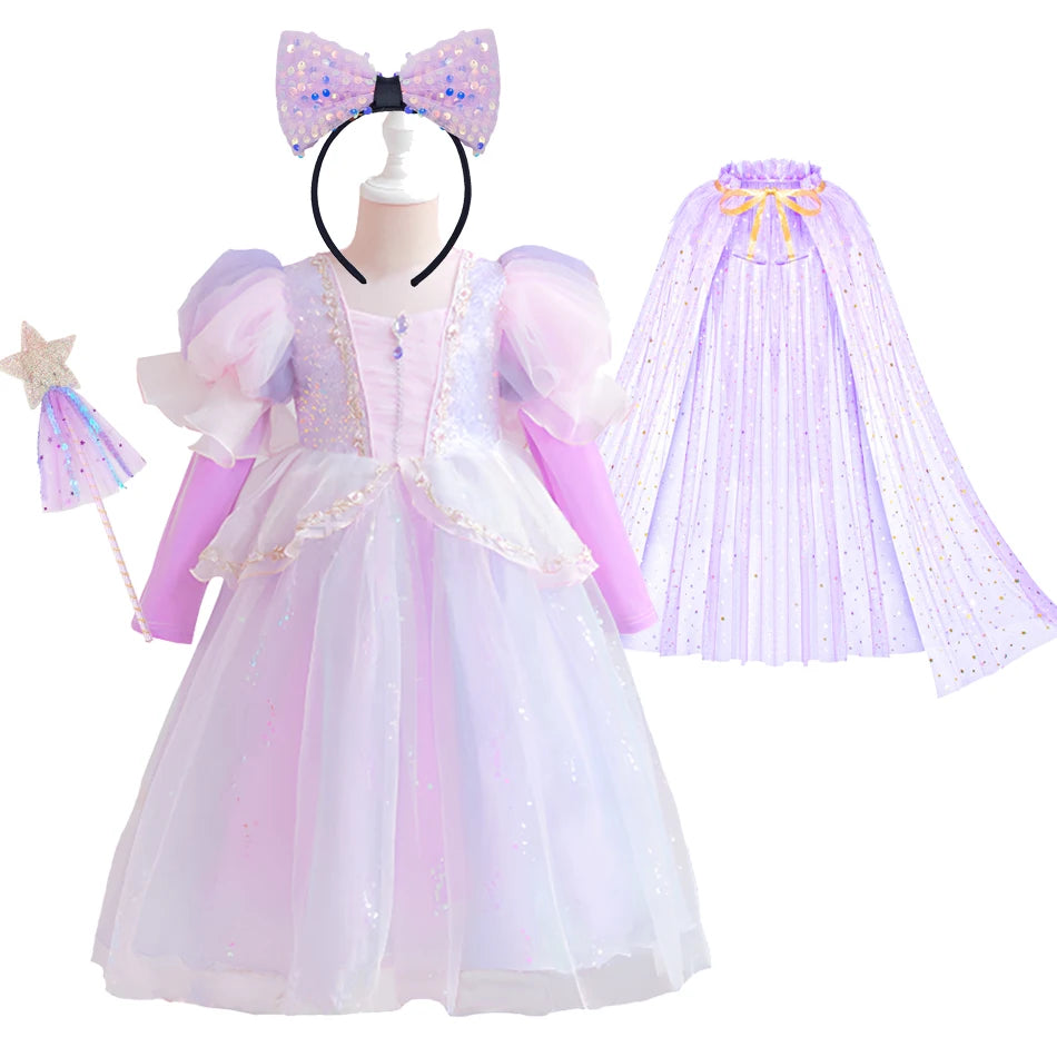 1-8Y Halloween Princesss Pink Costumes Kids Girl Autumn Winter Dress
