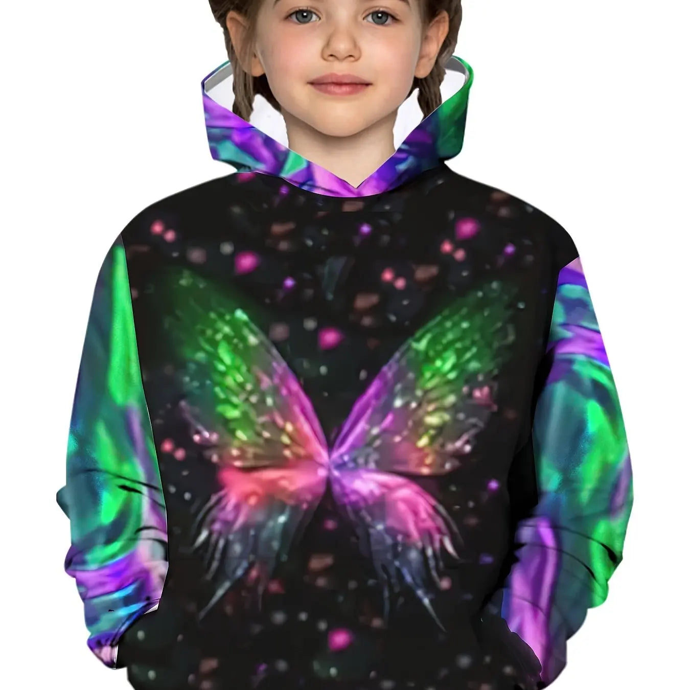 2-12Y Kids Girl Long Sleeve 3D Butterfly Print Hoodie