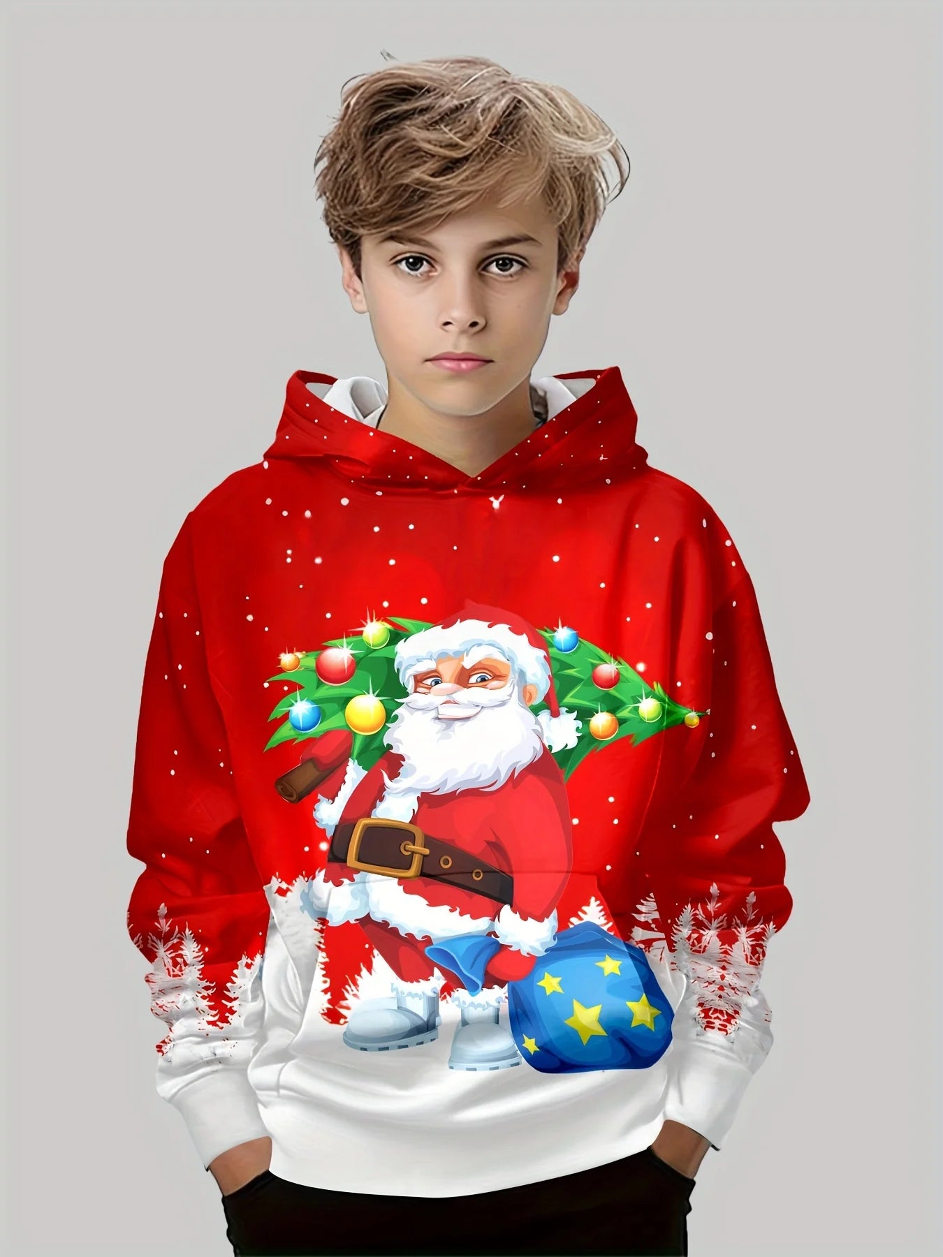 2-12Y Kids Boys Long Sleeve 3D Christmas Print Spring Fall Hoodie