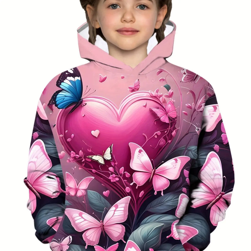 2-12Y Kids Girl Long Sleeve 3D Butterfly Print Hoodie