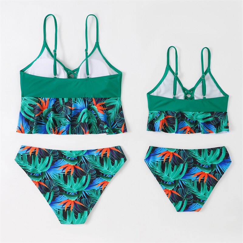 Family Matching Mother Daughter Swimsuits Ruffled Bikini