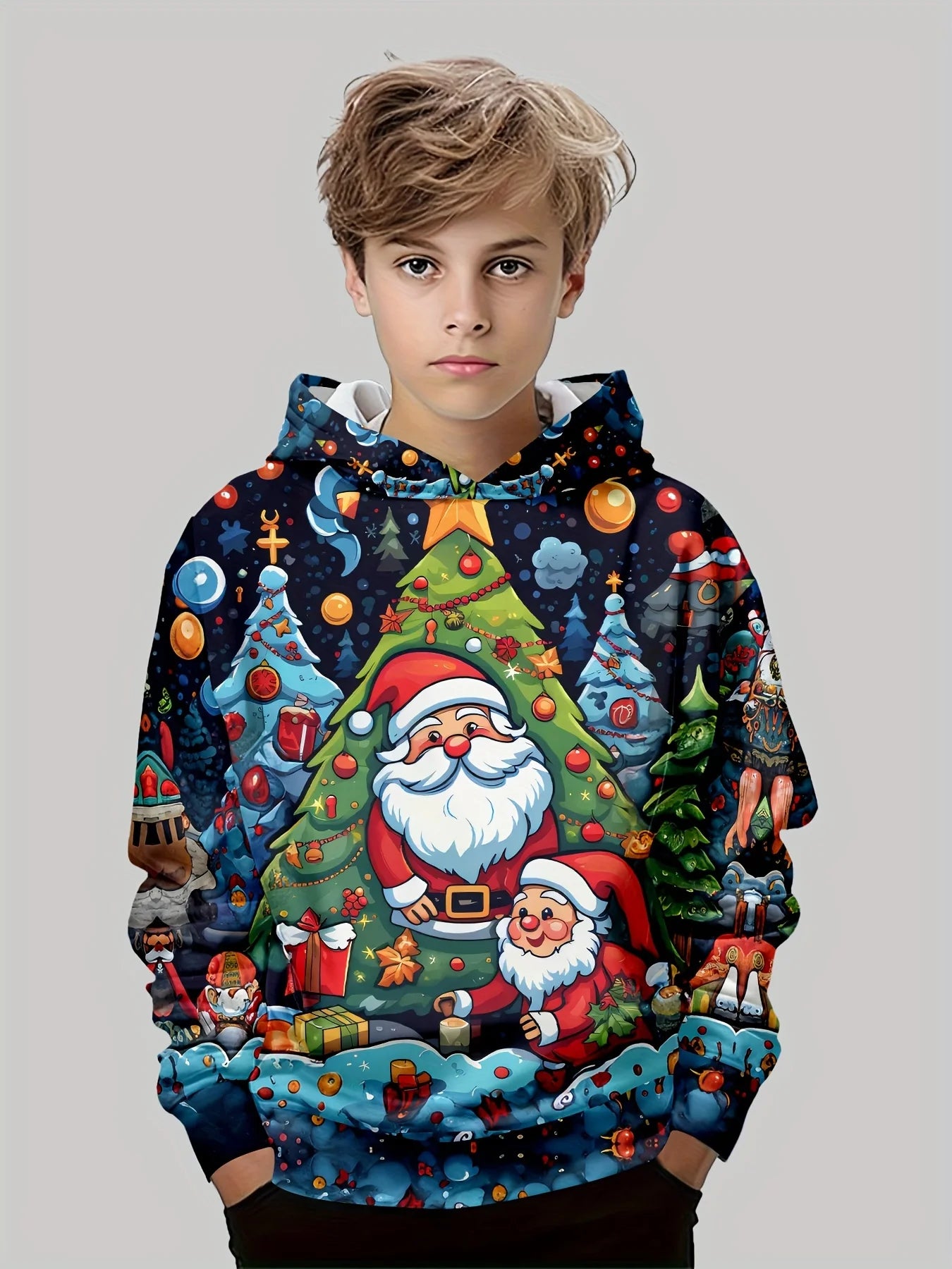 2-12Y Kids Boys Long Sleeve 3D Christmas Print Spring Fall Hoodie