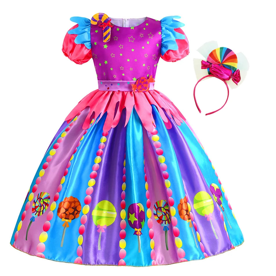 2-9Y Kid Baby Girl Rainbow Candy Costume Cosplay Lollipop Princess Dress