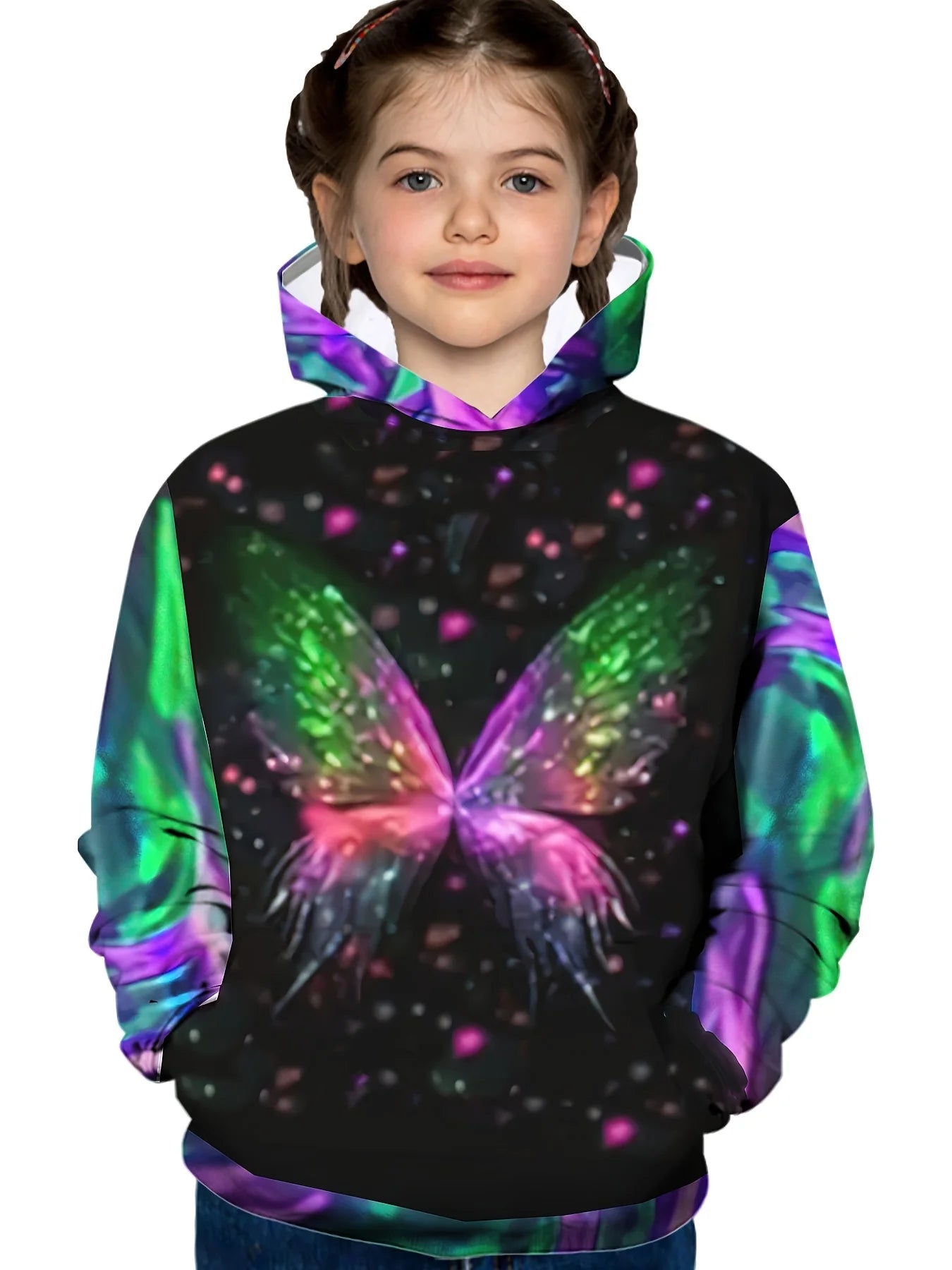2-12Y Kids Girl Long Sleeve 3D Butterfly Print Hoodie