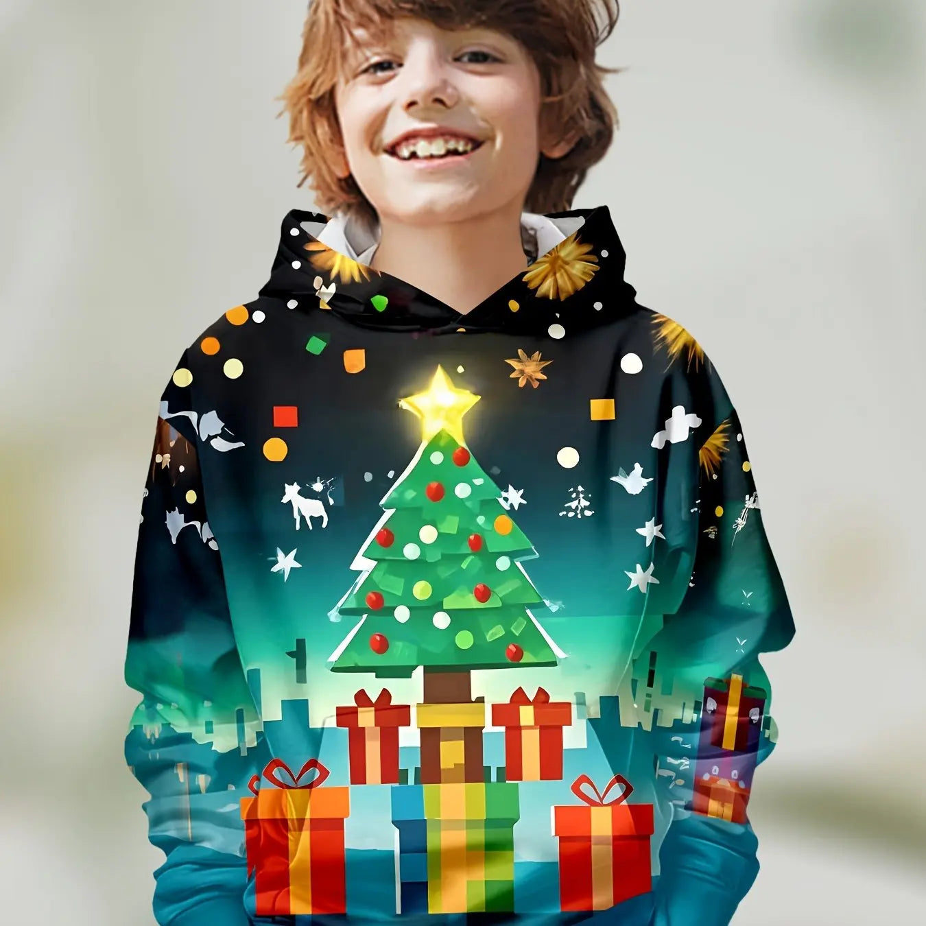 2-12Y Kids Boys Long Sleeve 3D Christmas Print Spring Fall Hoodie