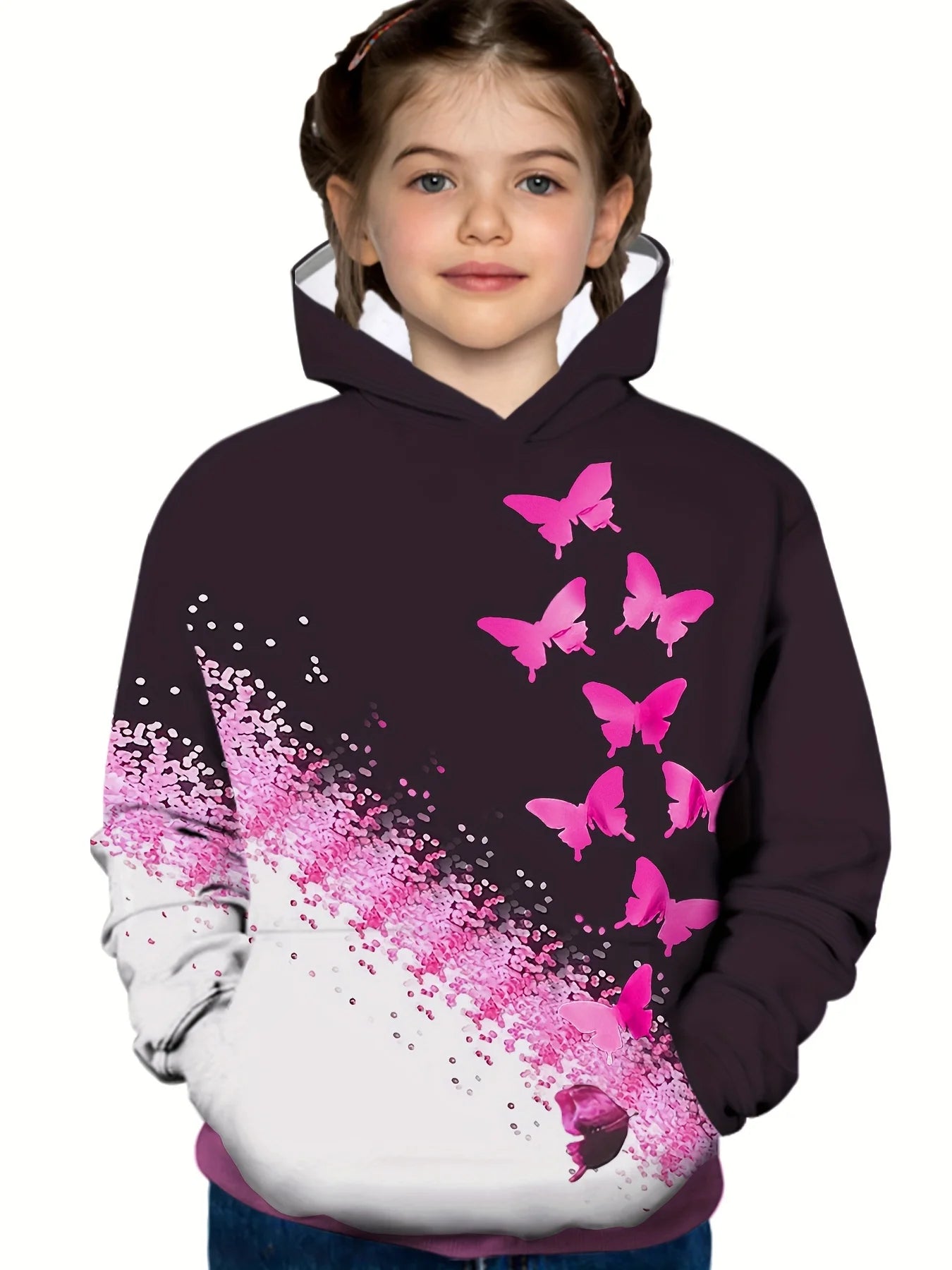 2-12Y Kids Girl Long Sleeve 3D Butterfly Print Hoodie
