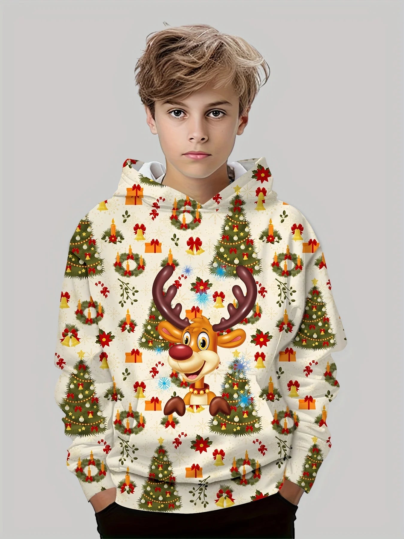 2-12Y Kids Boys Long Sleeve 3D Christmas Print Spring Fall Hoodie