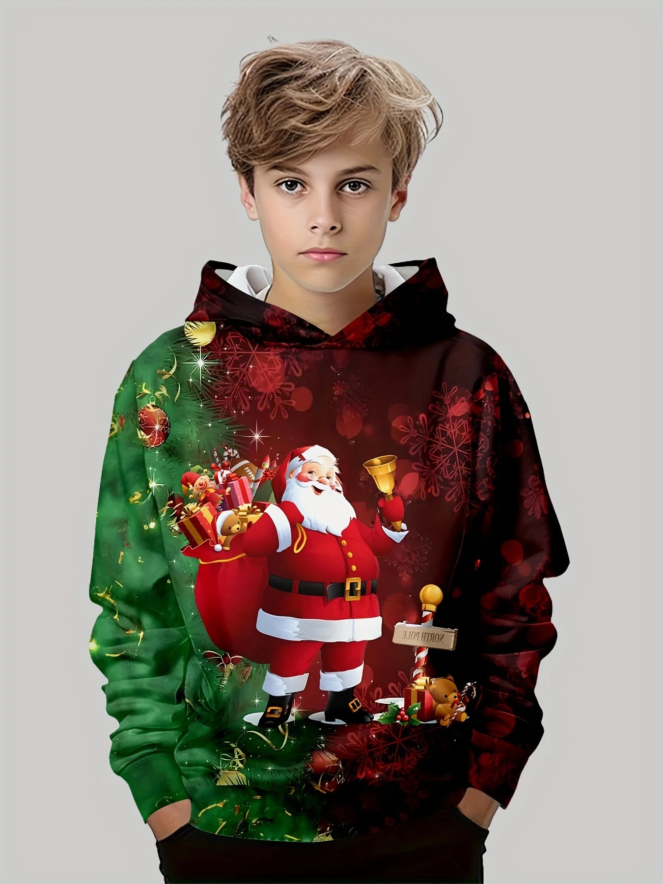2-12Y Kids Boys Long Sleeve 3D Christmas Print Spring Fall Hoodie