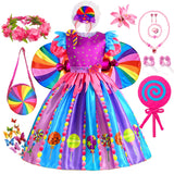 2-9Y Kid Baby Girl Rainbow Candy Costume Cosplay Lollipop Princess Dress