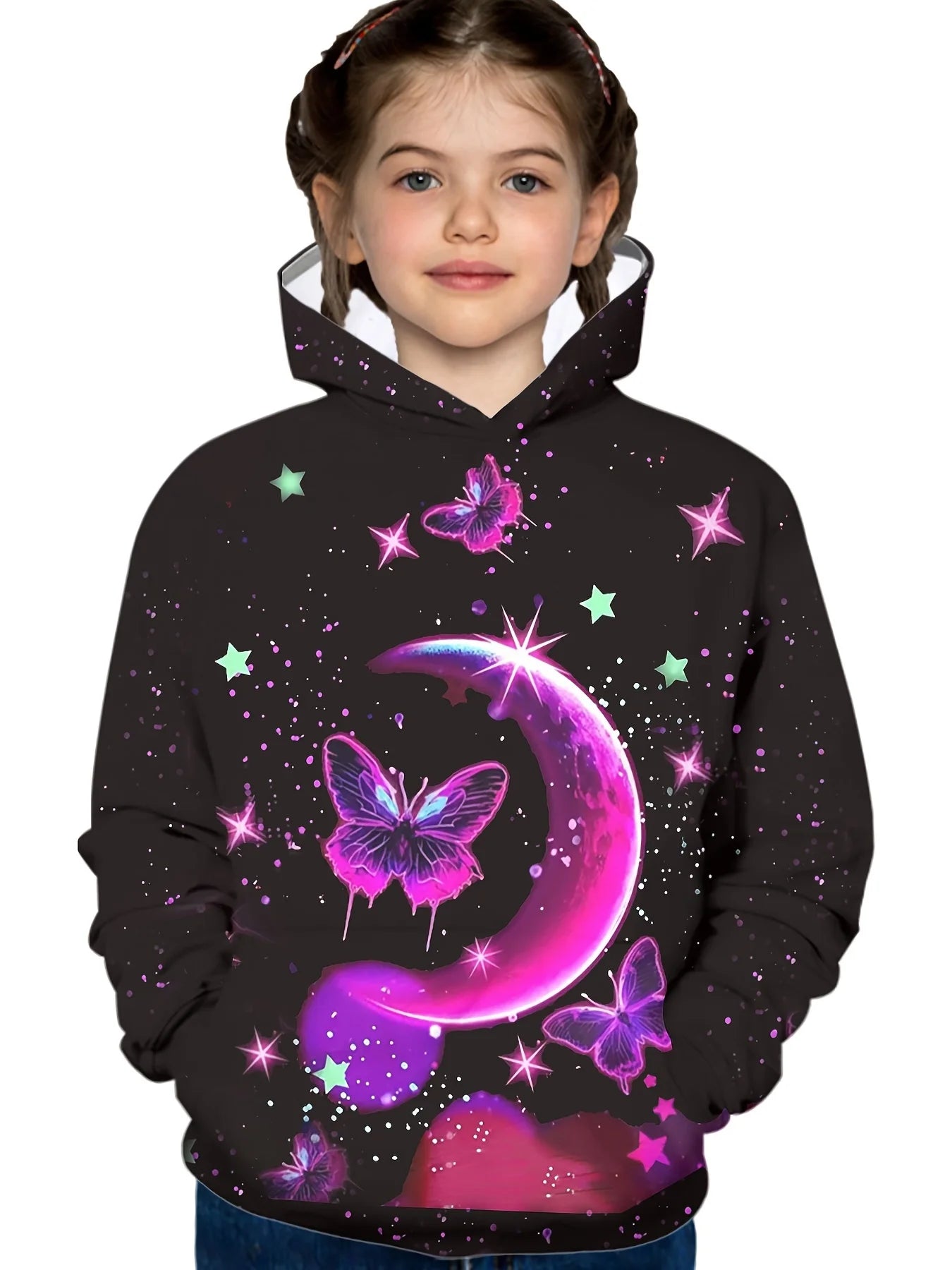 2-12Y Kids Girl Long Sleeve 3D Butterfly Print Hoodie