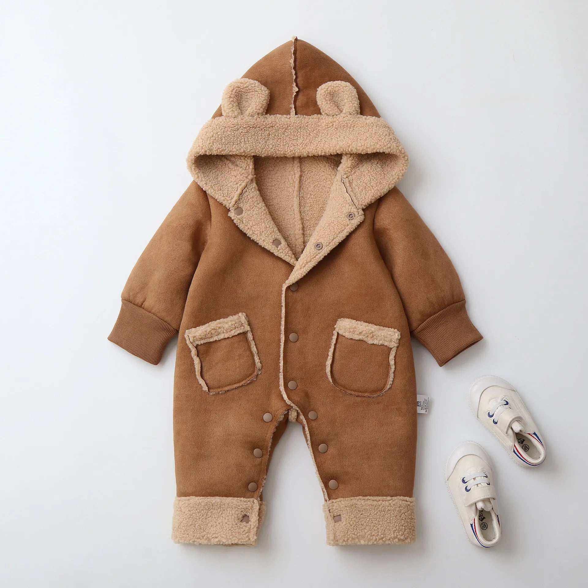 0-2Y Baby Newborn Infant Boy Girl Sherpa Lined Fleece Rompers