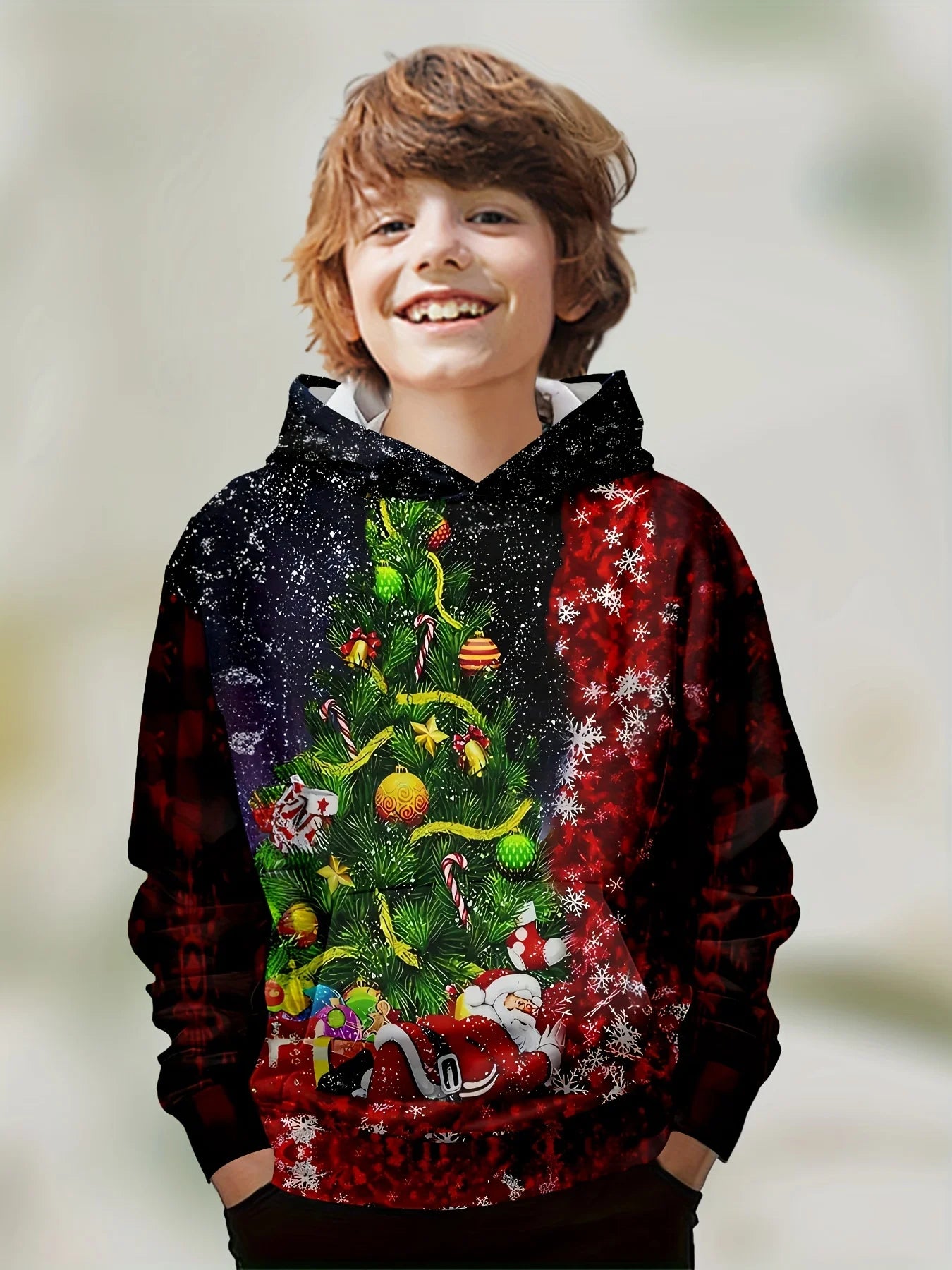 2-12Y Kids Boys Long Sleeve 3D Christmas Print Spring Fall Hoodie