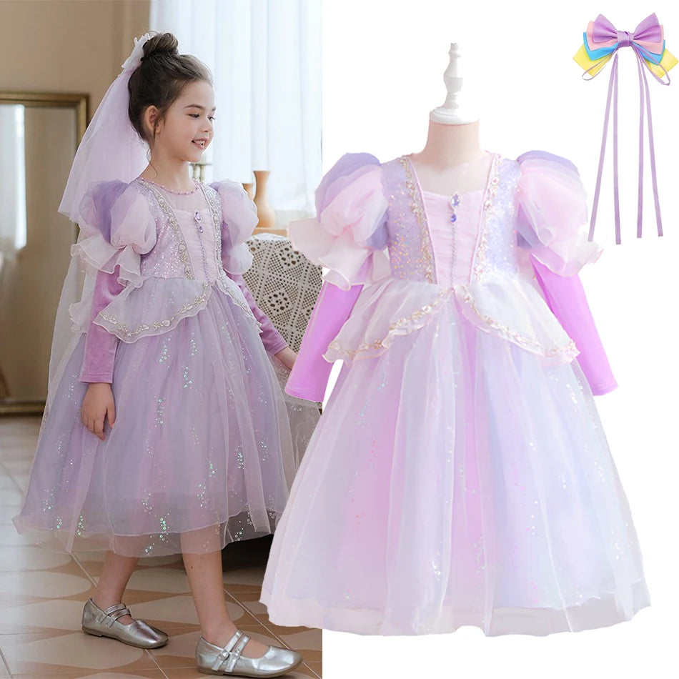 1-8Y Halloween Princesss Pink Costumes Kids Girl Autumn Winter Dress
