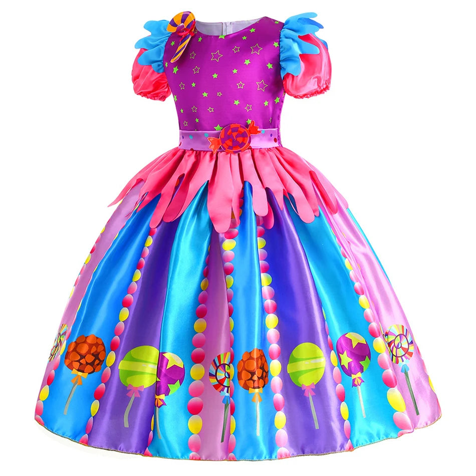 2-9Y Kid Baby Girl Rainbow Candy Costume Cosplay Lollipop Princess Dress