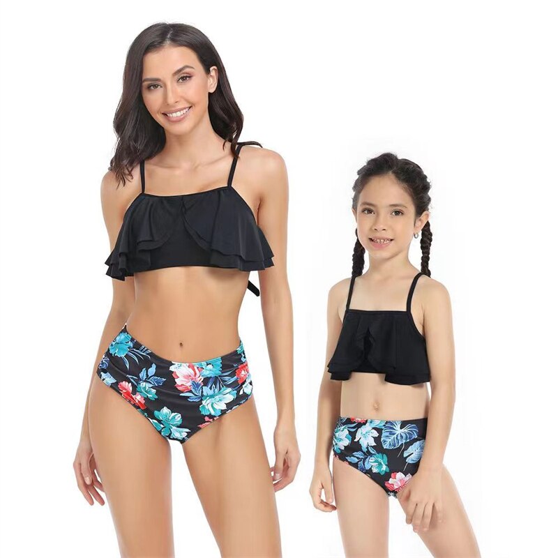 Family Matching Mother Daughter Swimsuits Ruffled Bikini