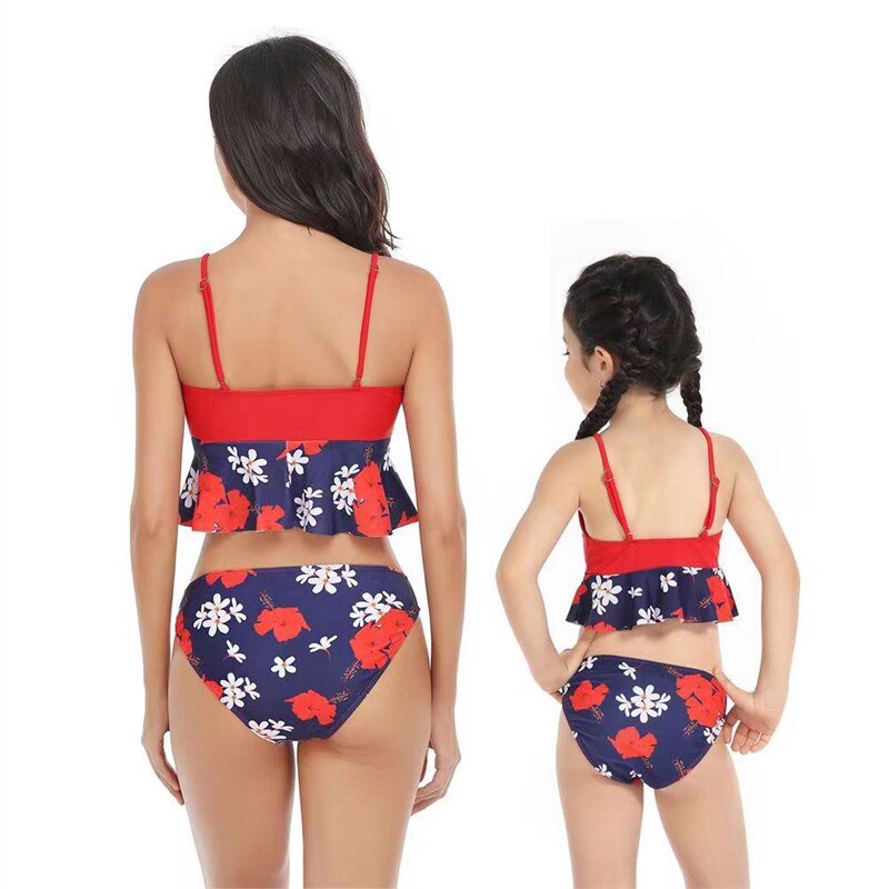 Family Matching Mother Daughter Swimsuits Ruffled Bikini