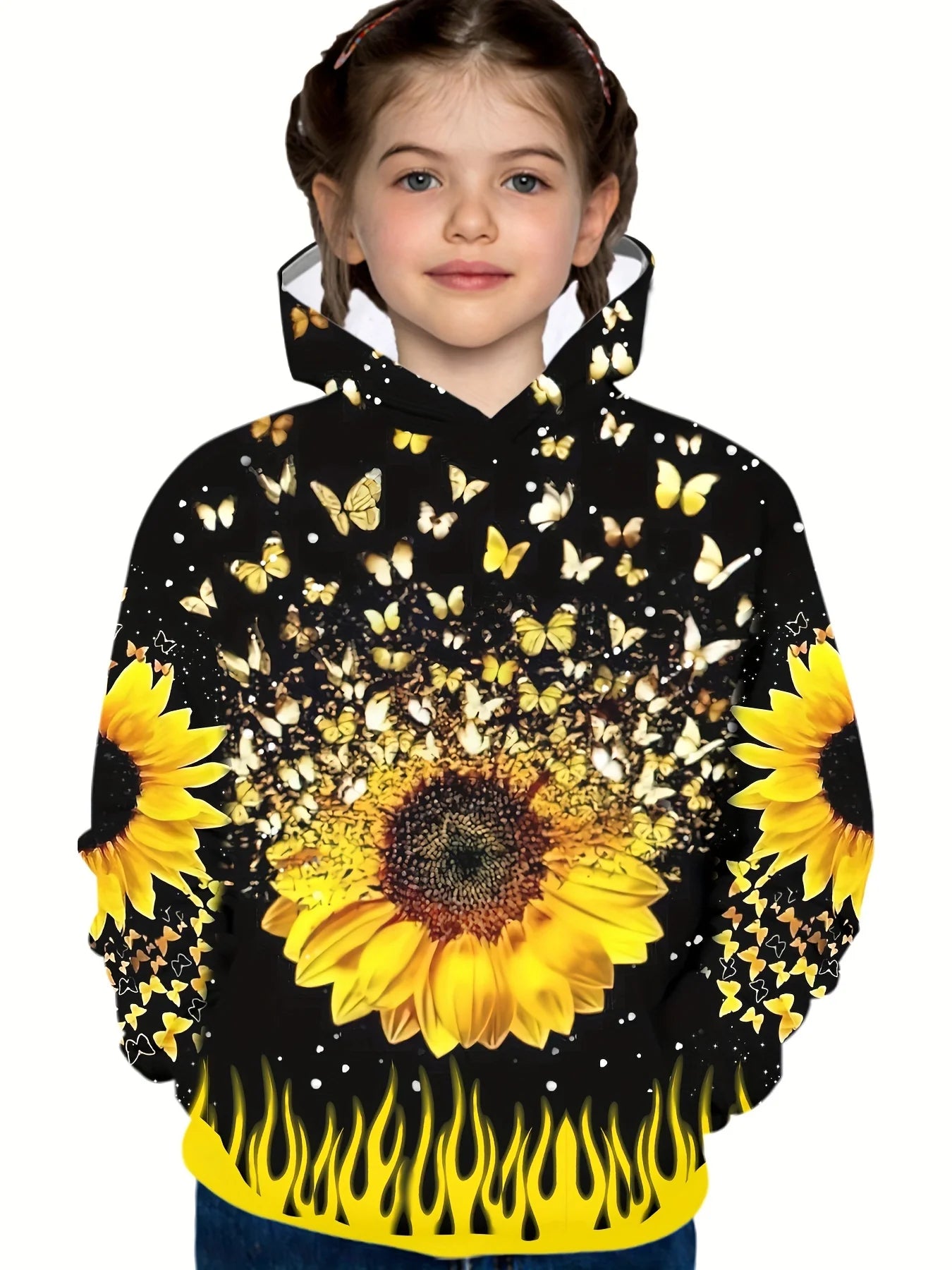 2-12Y Kids Girl Long Sleeve 3D Butterfly Print Hoodie