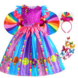 2-9Y Kid Baby Girl Rainbow Candy Costume Cosplay Lollipop Princess Dress