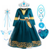 2-10Y Kid Girls Merida Cosplay Princess Stage Performance Dress