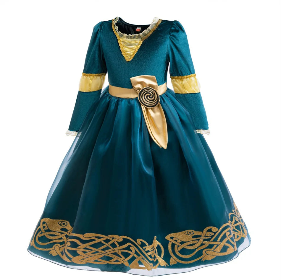 2-10Y Kid Girls Merida Cosplay Princess Stage Performance Dress