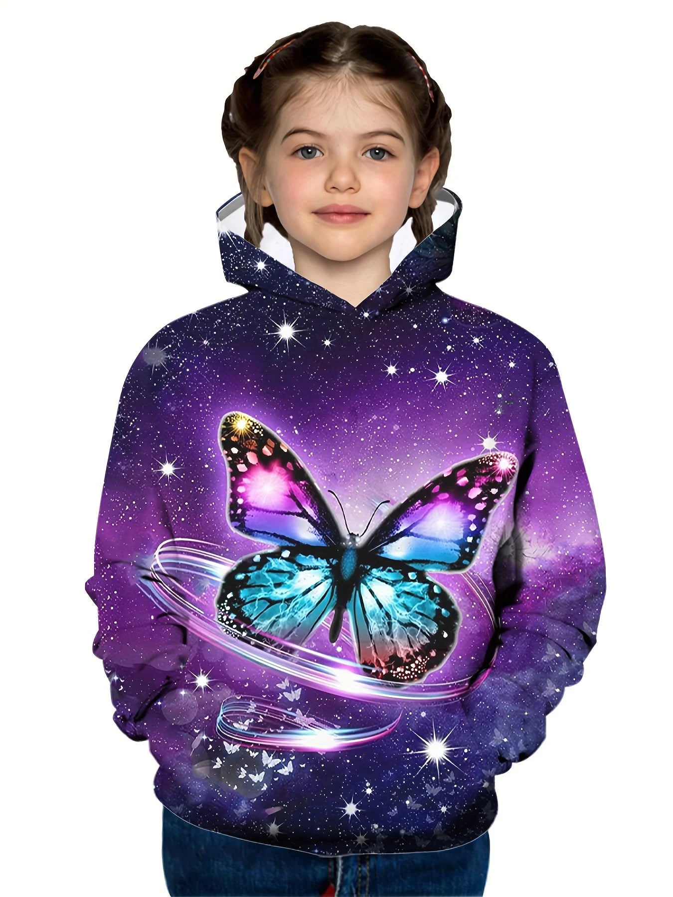2-12Y Kids Girl Long Sleeve 3D Butterfly Print Hoodie