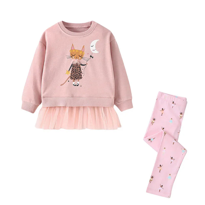 2-7Y Kid Girl Sets  Autumn Winter 2 Pcs Mouses Cat Outfits