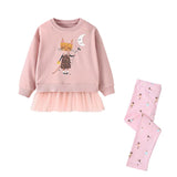 2-7Y Kid Girl Sets  Autumn Winter 2 Pcs Mouses Cat Outfits