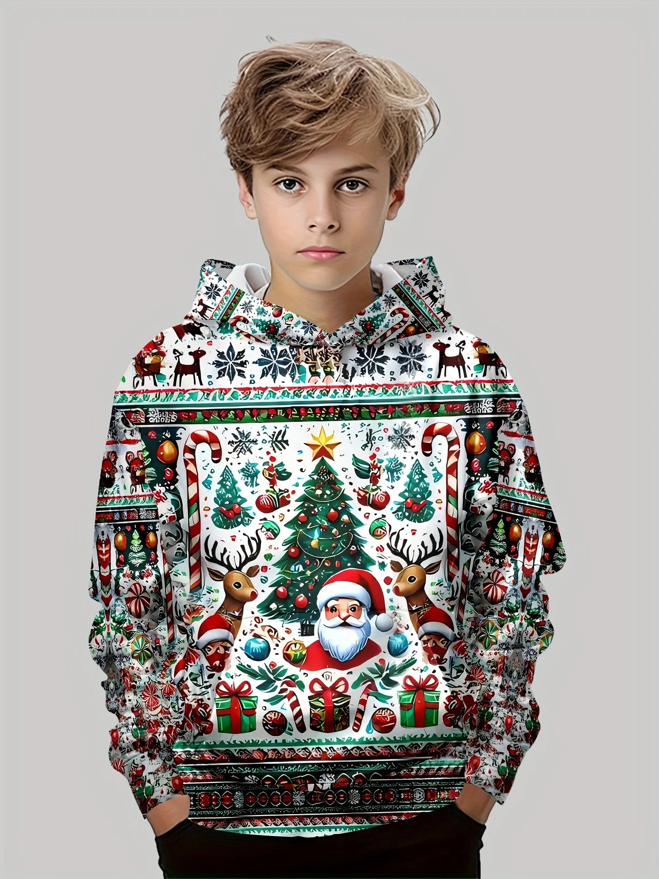2-12Y Kids Boys Long Sleeve 3D Christmas Print Spring Fall Hoodie