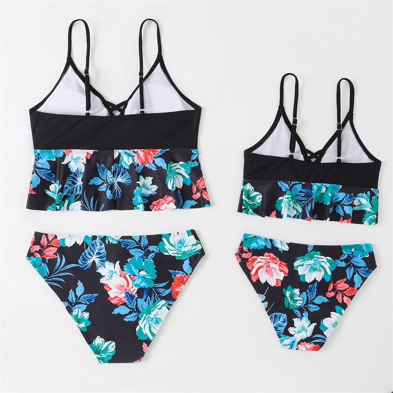 Family Matching Mother Daughter Swimsuits Ruffled Bikini