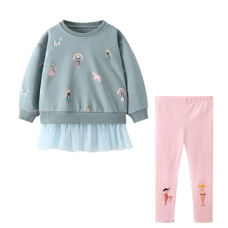 2-7Y Kid Girl Sets  Autumn Winter 2 Pcs Mouses Cat Outfits
