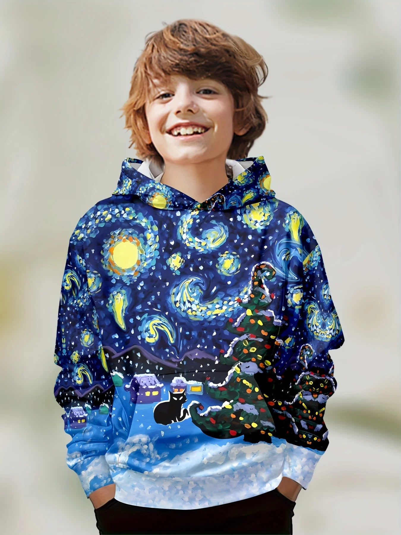 2-12Y Kids Boys Long Sleeve 3D Christmas Print Spring Fall Hoodie